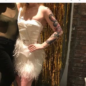 white bebe "ISIS SEQUIN" feather dress size XS